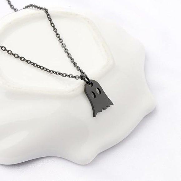 Halloween Spooky Ghost Black Stainless Steel Necklace - Picture 3 of 3